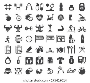 Health and Fitness icons on white background