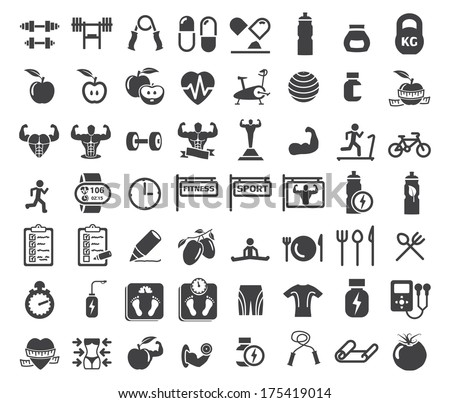 Health and Fitness icons on white background