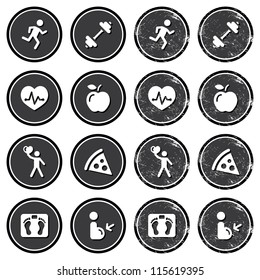 Health and fitness icons retro labels set