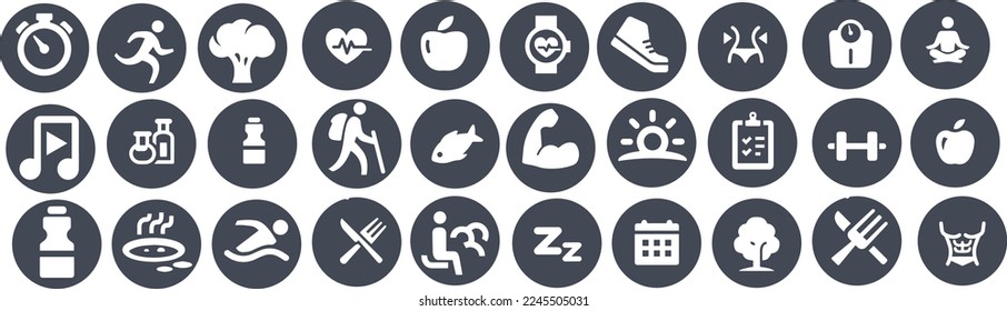 Diseño vectorial conjunto de iconos de salud y fitness