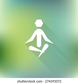 Health and Fitness symbol. Vector Yoga icon with long shadow on blurred background. Logo design.