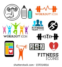 Health and Fitness symbols and icons set. Vector illustrations.