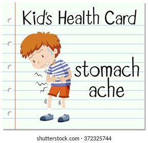 Health flashcard with stomach ache illustration