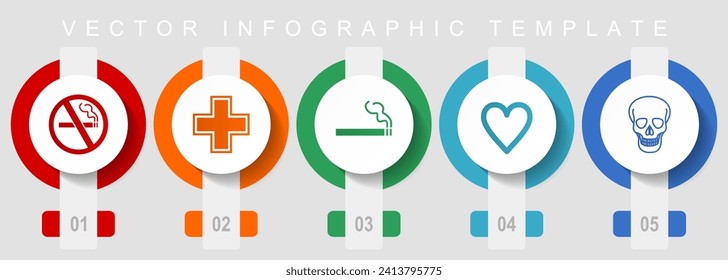 Health flat design icon set, miscellaneous icons such as no smoking, cross, cigarette, heart and skull, vector infographic template, web buttons collection