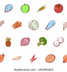 Health food. Background for printing, design, web. Usable as icons. Seamless. Colored.