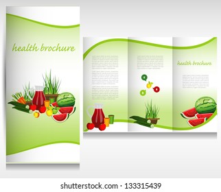 Health Food Brochure Design. Bio Vegetable And Fruit.Green Brochure Folder Vector.