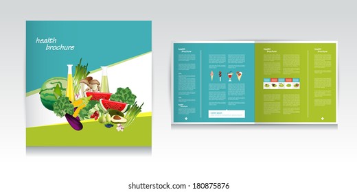 Health food brochure design. Bio vegetable and fruit.Green brochure folder vector.