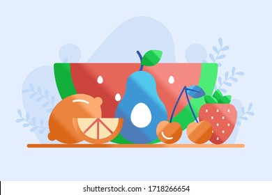 health food illustration flat. fresh fruits vector design
