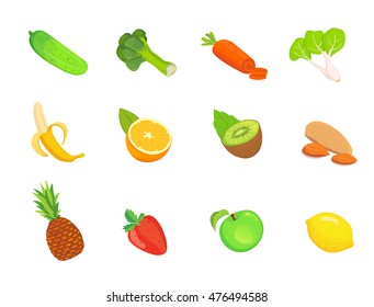 Health food isolated flat illustrations