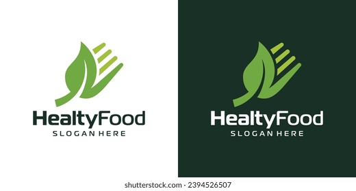 Health food logo design template. Leaf logo with spoon fork design graphic vector. Symbol, icon, creative.