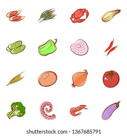 Health food and Seafood set. Background for printing, design, web. Usable as icons. Colored.