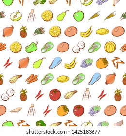 Health food and sport. Background for printing, design, web. Usable as icons. Seamless. Colored.