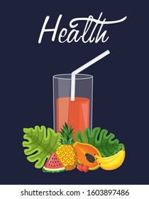 health food tasty juice papaya pineapple banana watermelon vector illustration