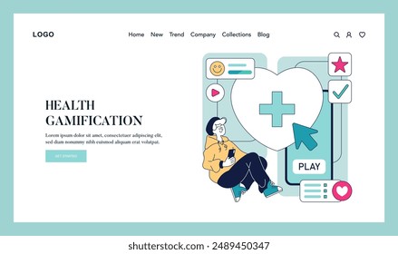Health Gamification concept. Engaging illustration revealing the fusion of healthcare and interactive gaming elements. Digital wellness motivation. Vector illustration.