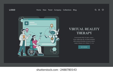 Health Gamification concept. A medical professional uses VR therapy to engage a patient in rehabilitation. Technology aids recovery. Vector illustration.