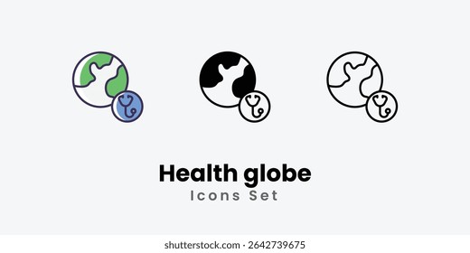 Health globe Icons thin line and glyph vector icon stock illustration