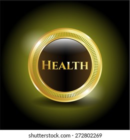 Health golden badge with shiny background