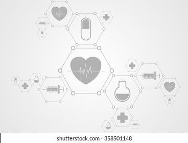 Health Grey Tech Background And Medical Icons. Vector Science Design