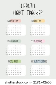 Health habit tracker. Printable template. Vector illustration.