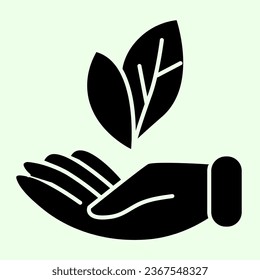 Health in hand solid icon. Hand and natural beauty leaf glyph style pictogram on white background. Science and biology ecological signs for mobile concept and web design. Vector graphics