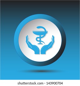 health in hands. Plastic button. Vector illustration.