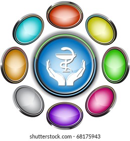 health in hands. Vector internet buttons. 8 different projections.