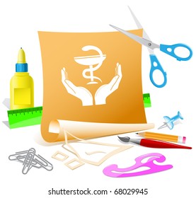 health in hands. Vector paper template.