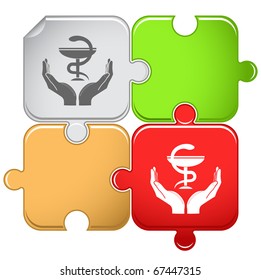 health in hands. Vector puzzle.