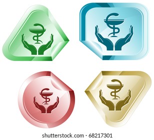 health in hands. Vector sticker.