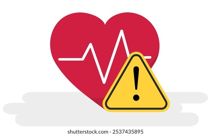 Health hazards and health risks at medical health risk for health and safety at workplace with heart and caution sign for healthy life sign icon. Promoting awareness in healthcare settings by the sign