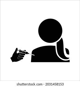 Health, healthcare, injection, syringe, vaccination, vaccine, woman icon. Black vector graphics.