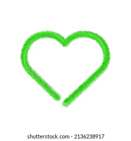 Health heart icon with grass. Sustainable symbol. Human health heart icon. Editable creative template. Soft and realistic grass. Fluffy green isolated on white background.