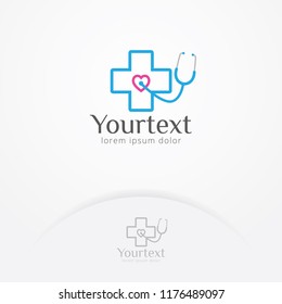 Health heart stethoscope logo design, Logo of heart health and body care with a stethoscope. Medical logo template
