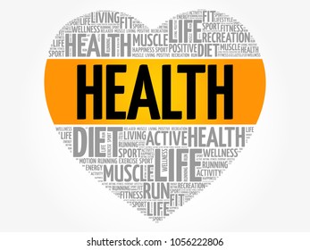 HEALTH heart word cloud, fitness, sport, health concept background