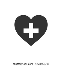 Health hearth cross. Icon Flat