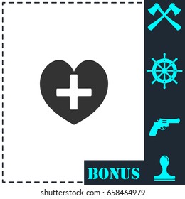 Health hearth cross icon flat. Simple vector symbol and bonus icon