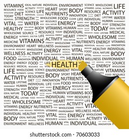 HEALTH. Highlighter over background with different association terms. Vector illustration.
