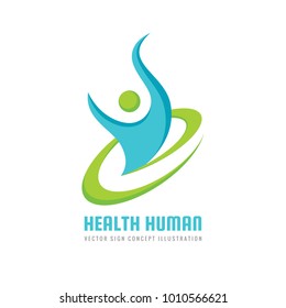 Health human character - vector logo template. Sport fitness concept illustration. Creative sign. Happiness freedom icon. Design element. 