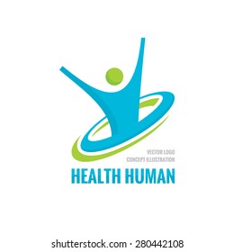 Health human character - vector logo template. Sport fitness concept illustration. Creative sign. Happiness freedom icon. Design element. 