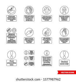 Health hygiene mandatory signs icon set of outline types. Isolated vector sign symbols. Icon pack. 
