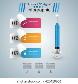 Health icon. 3D Medical infographic. Syringe icon.