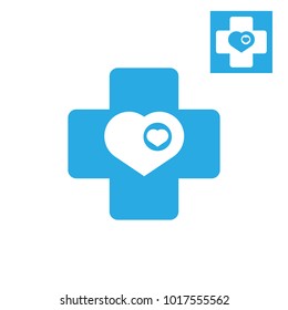 health icon - blue medical cross and heart