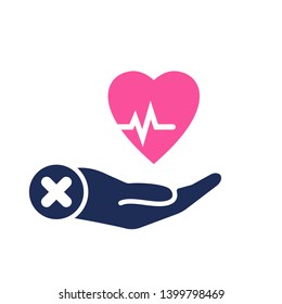 Health icon with cancel sign. Heart pulse icon and close, delete, remove symbol 
