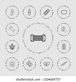 Health icon. collection of 13 health outline icons such as lemon, broken heart, dumbbell, yoga, bandage, medical ampoule, tweezers. editable health icons for web and mobile.