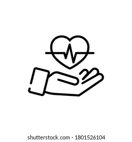 Health icon with heart sign in hands. Health care service. Vector on isolated white background. EPS 10