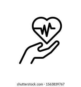 Health icon with heart sign in line art style on white background, Heart pulse icon and favorite, like, love, care symbol