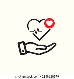 Health icon with heart sign. Heart pulse icon and favorite, like, love, care symbol. Health, icon, care, patient, abstract, background, beat, button, cardiogram, cardiology, concept. EPS 10