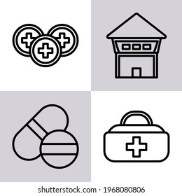 health icon, medicine bag icon, healing icon, with line icon style, suitable for public health advertisements