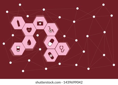 health icon notwork with web network background