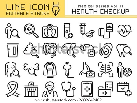 Health checkup vector icon set. Editable line stroke.